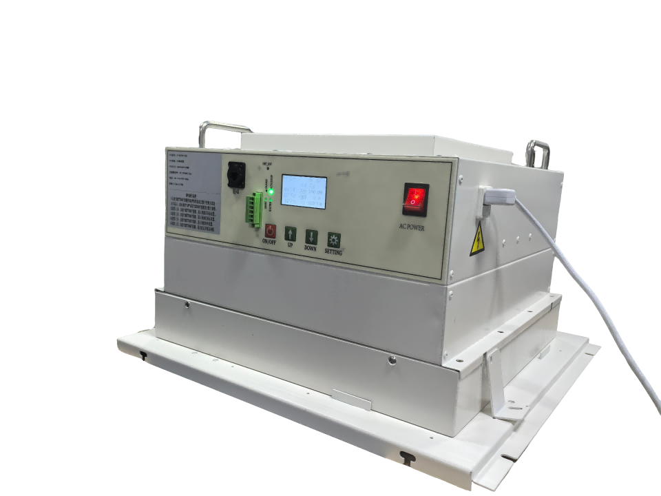 Deshengxin Equipment Fan Filter Unit (EFU) equipped with an additional anti-static ionization module to prevent electrostatic discharge (ESD) in semiconductor and electronics manufacturing